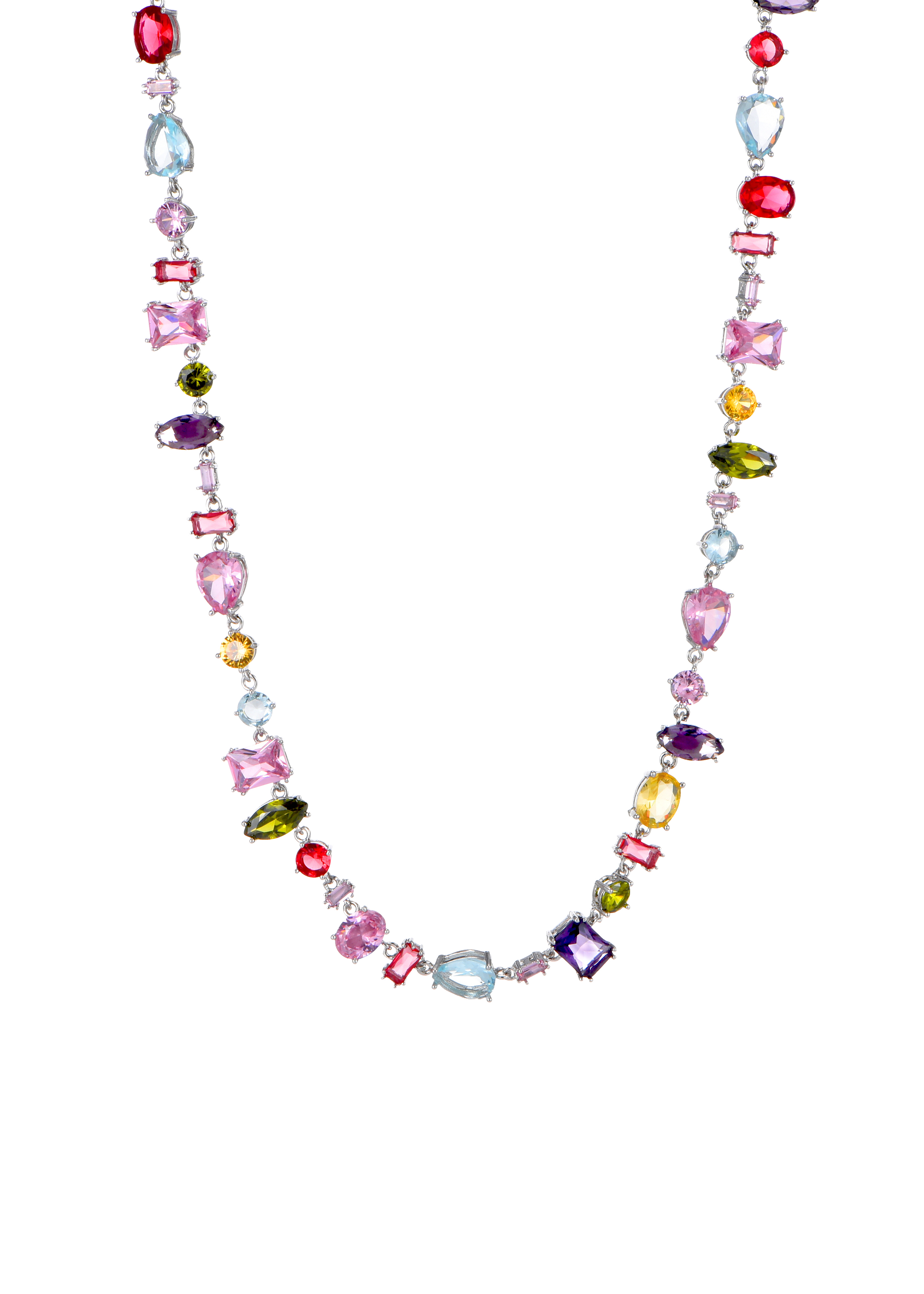 Kylie Colorful Crystals Silver Necklace