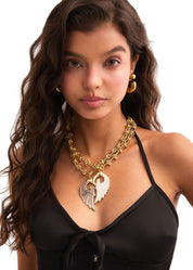 Lover's White Angel Wing Golden Necklace