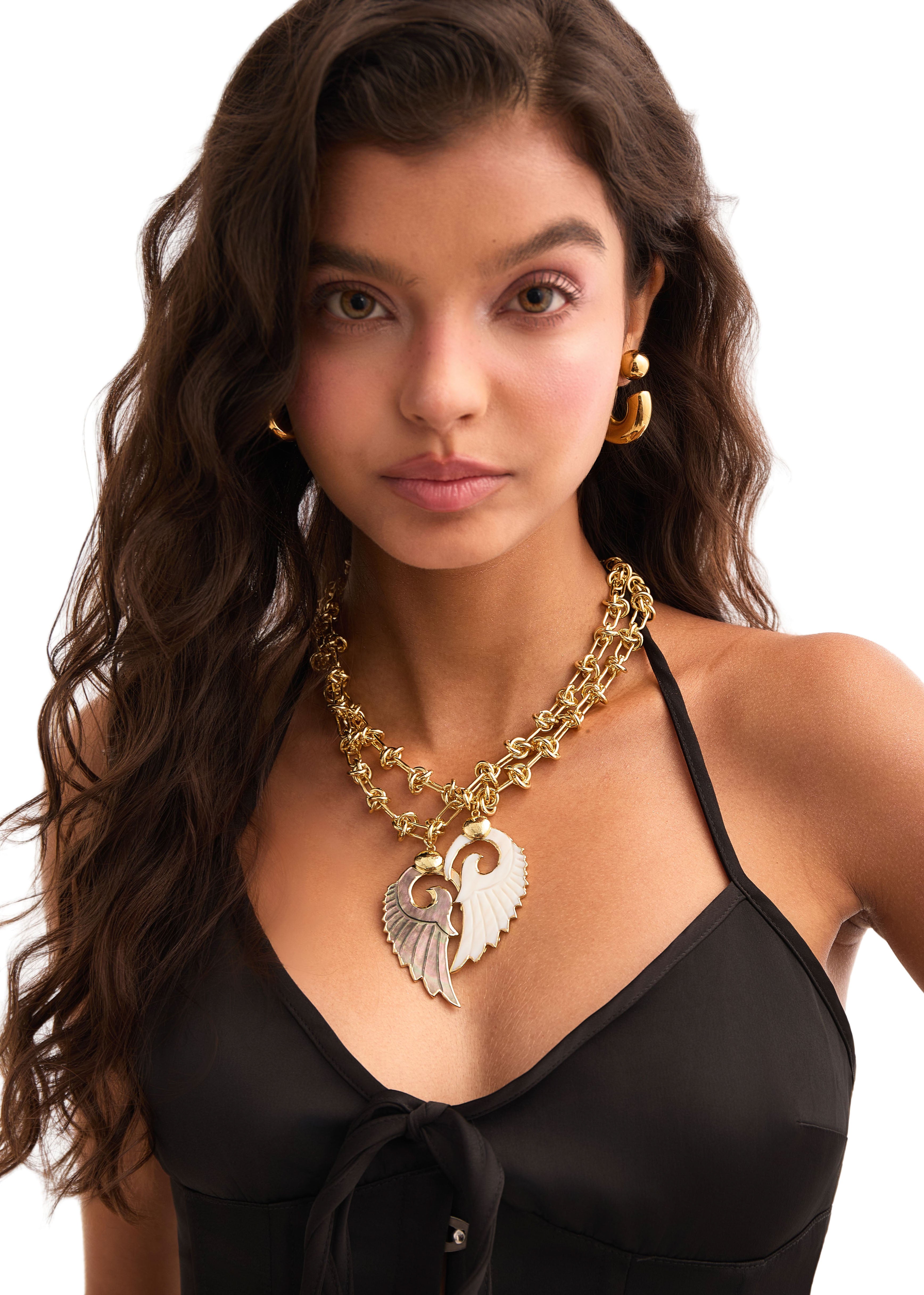 Lover's White Angel Wing Golden Necklace