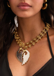 Lover's White Angel Wing Golden Necklace
