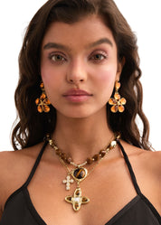 Lou Tiger's Eye Shell Cross Golden Necklace