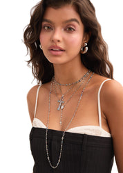 Martina Cross Long Chain Necklace - Silver