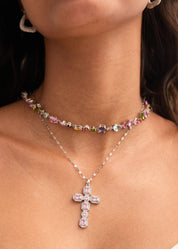 Scarlett Pink Silver Cross Necklace