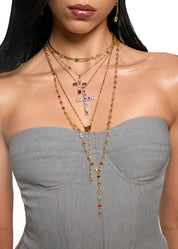 Geraldine Colorful Crystal Cross Golden Necklace