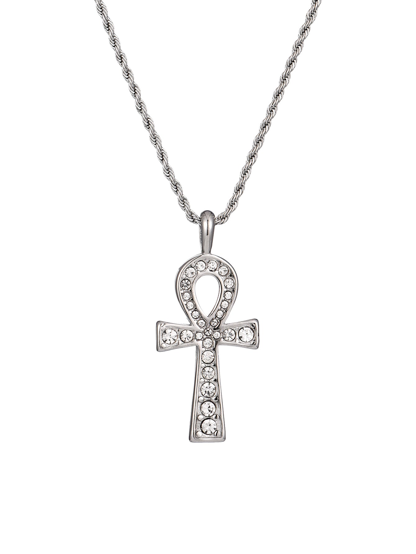 Glittering Ankh Silver Necklace