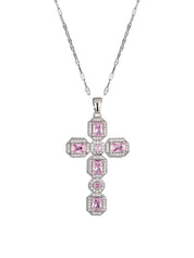 Scarlett Pink Silver Cross Necklace