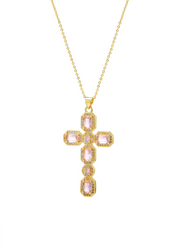 Scarlett Pink Silver Cross Necklace