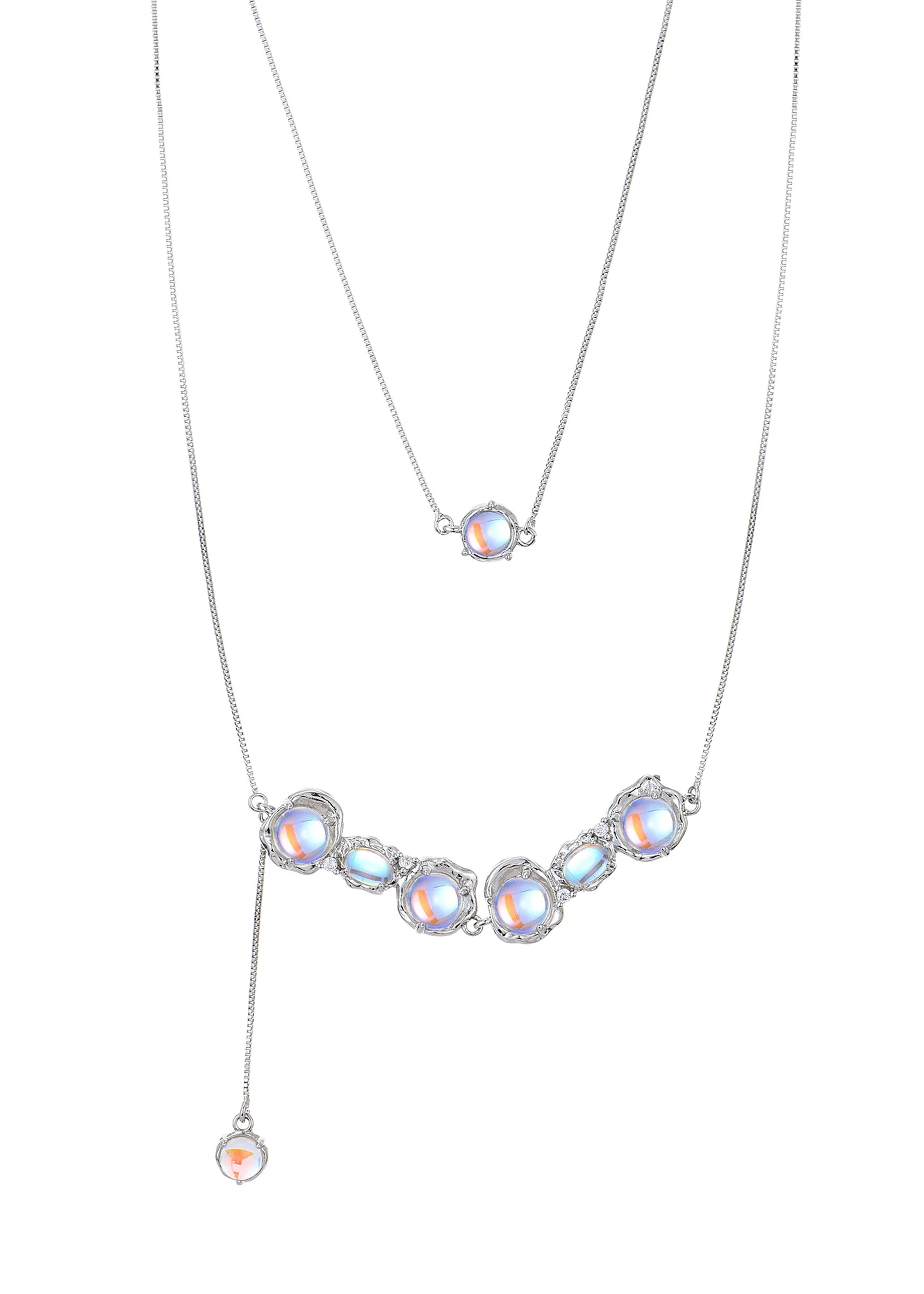 Vichy Moonstone Asymetric Silver Necklace