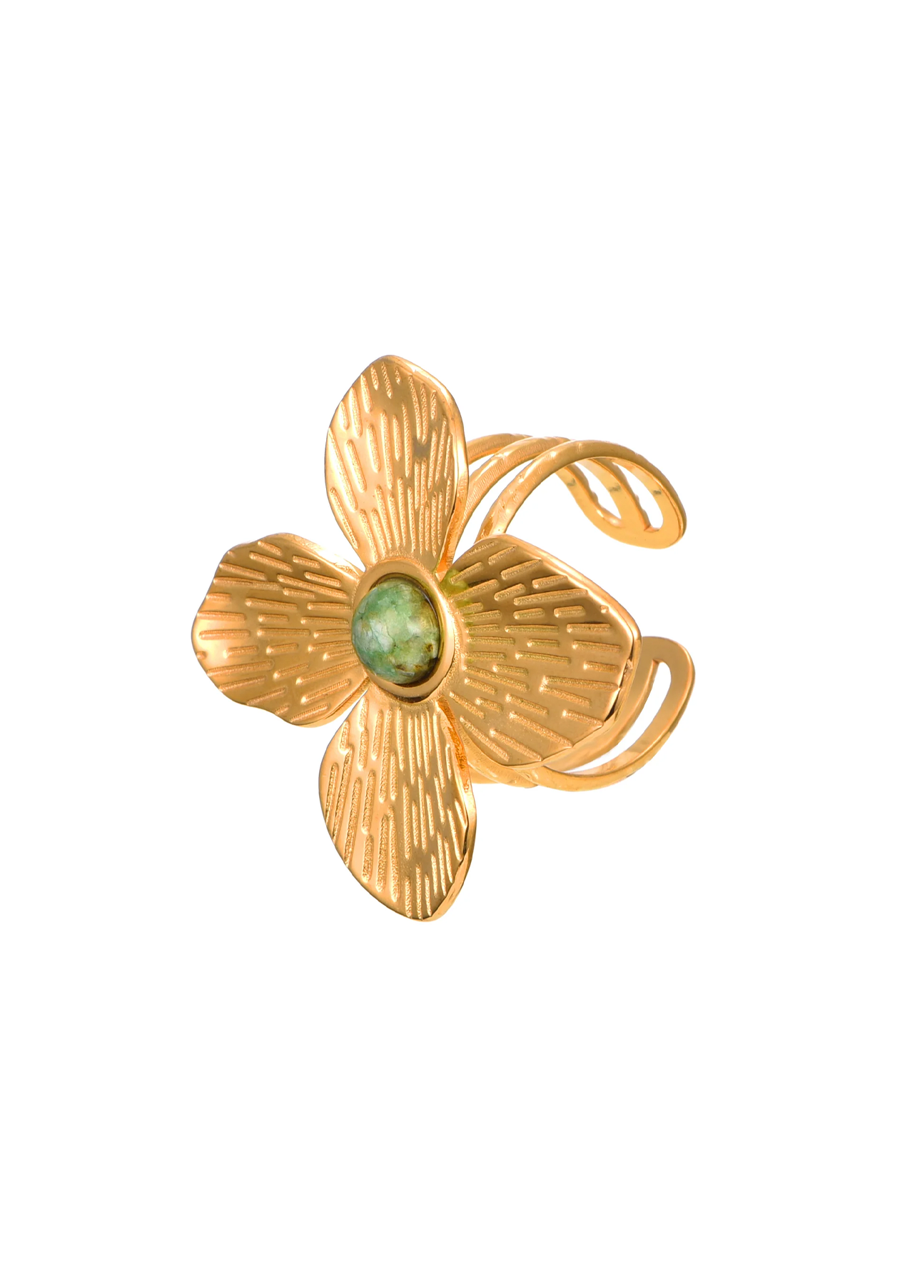 Jungle Flower Green Stone Golden Ring