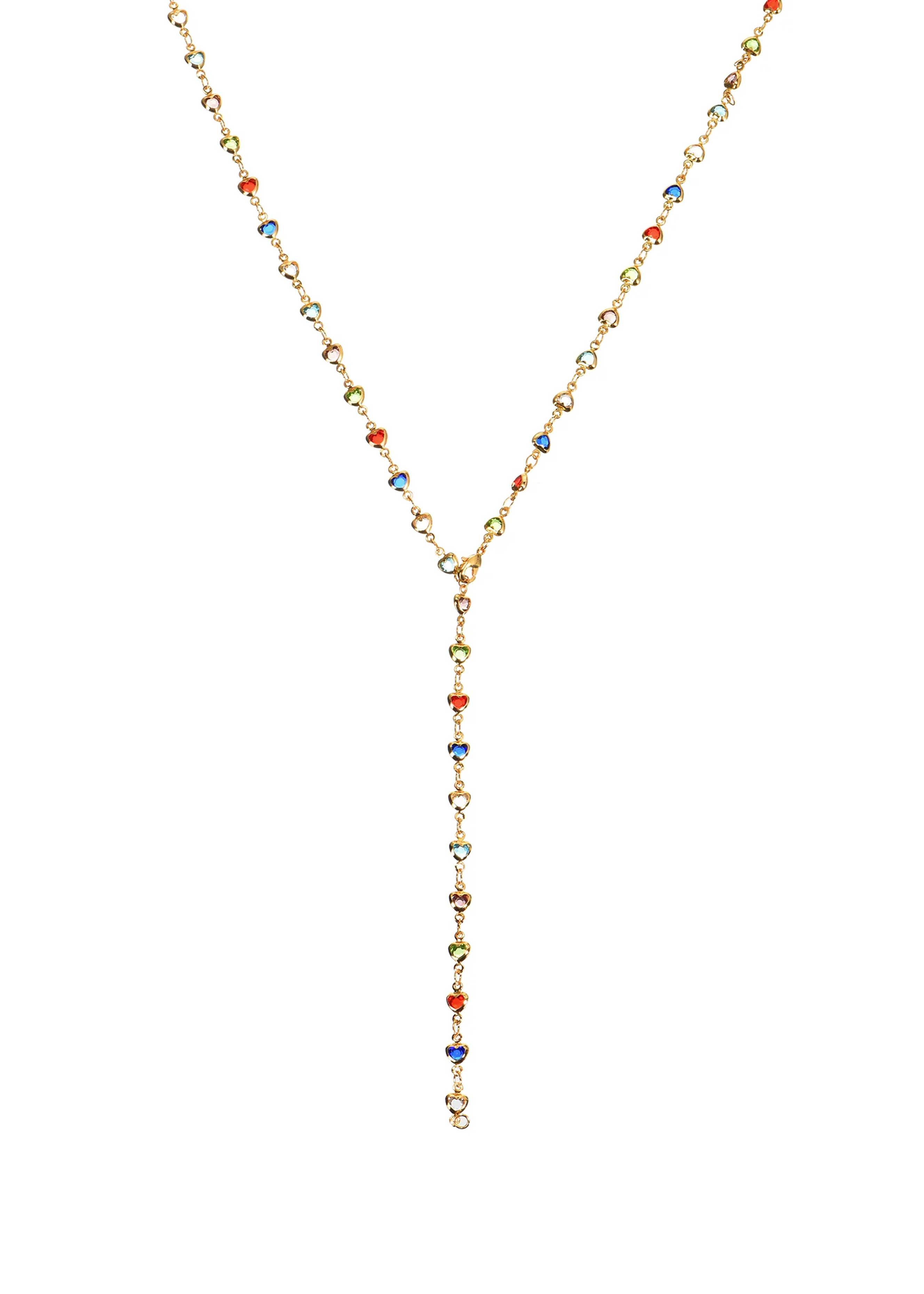 Michelle Colorful Hearts Love Golden XL Long Lariat Necklace Michelle Colorful Hearts Love Golden XL Long Lariat Necklace