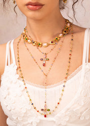 Collar Geraldine Cruz de Cristal de Colores Dorado