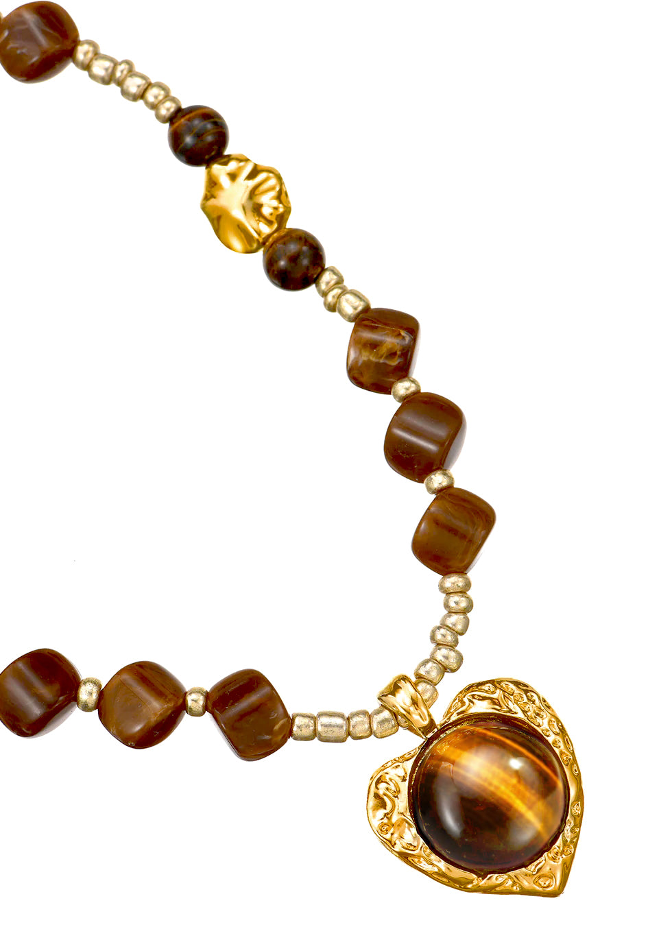 Manuelle Brown Stone Tiger's Eye Golden Necklace