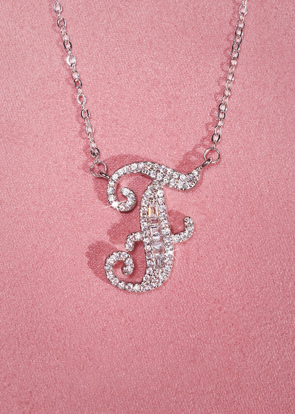 Foufou Alphabet Initial Letter Gemstone Necklace – Vintage  A-1FN-7: NECKLACE: Silver Monogram w/Rhinestones, NWOT main image 0