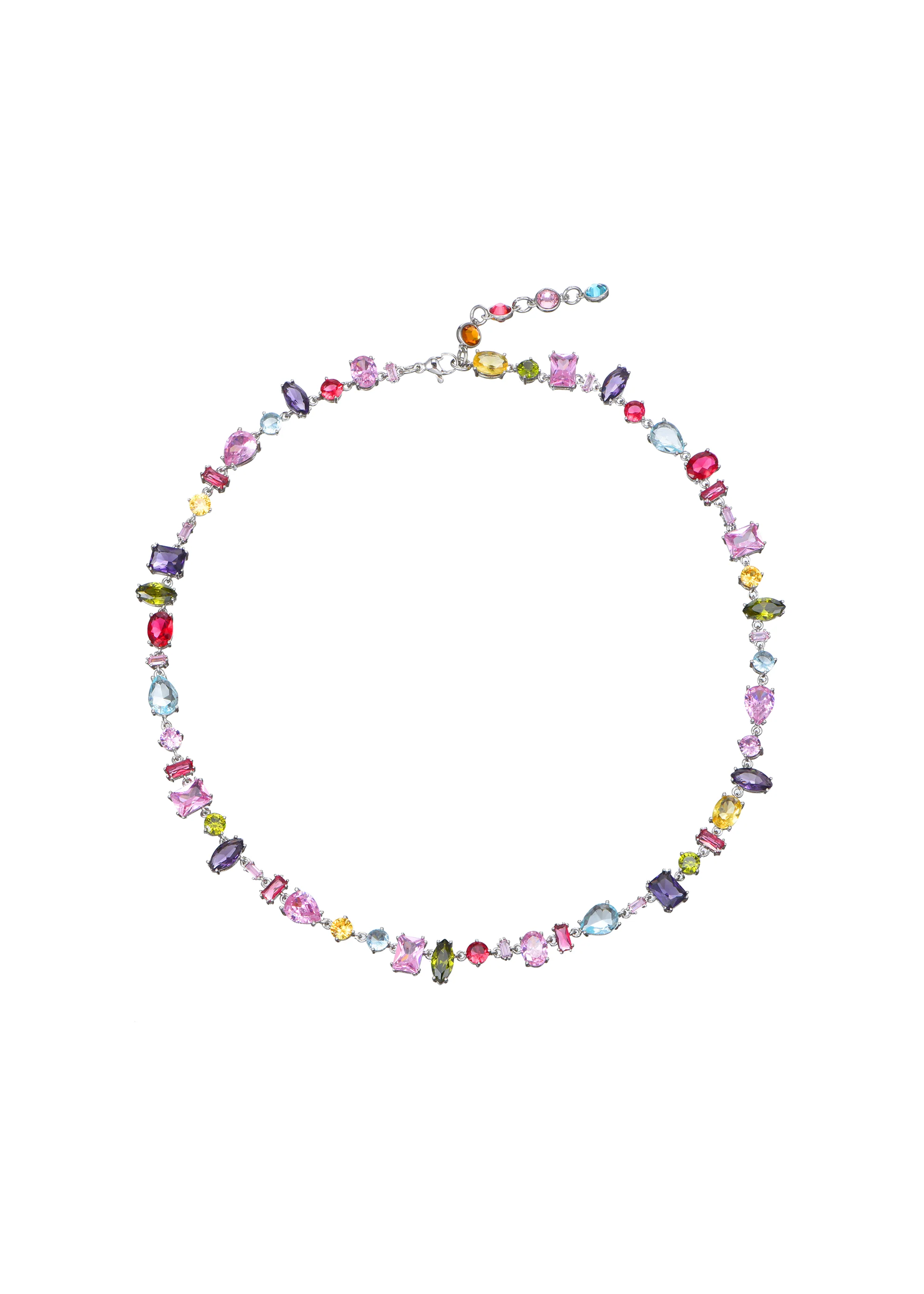 Kylie Colorful Crystals Silver Necklace