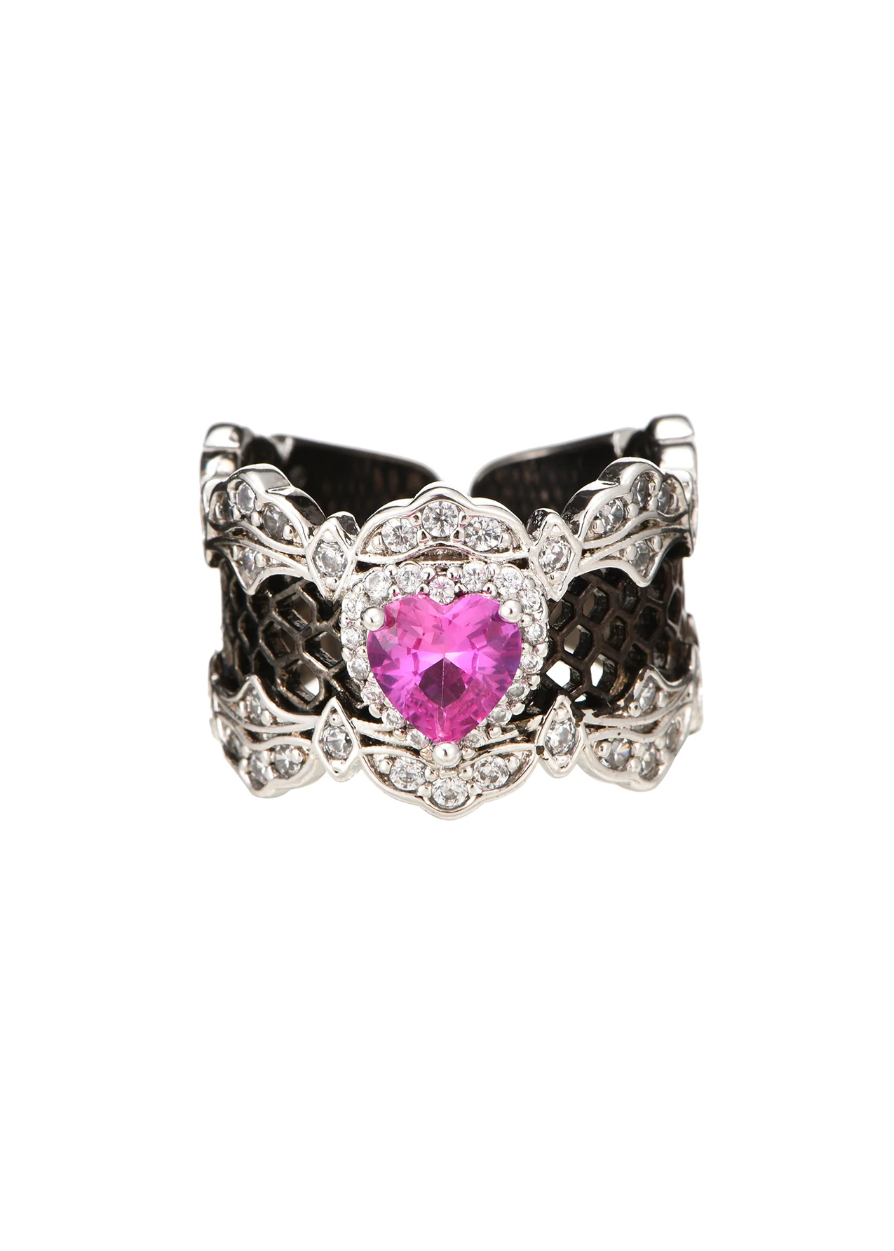 Elodie Pink Heart Gothic Silver Ring
