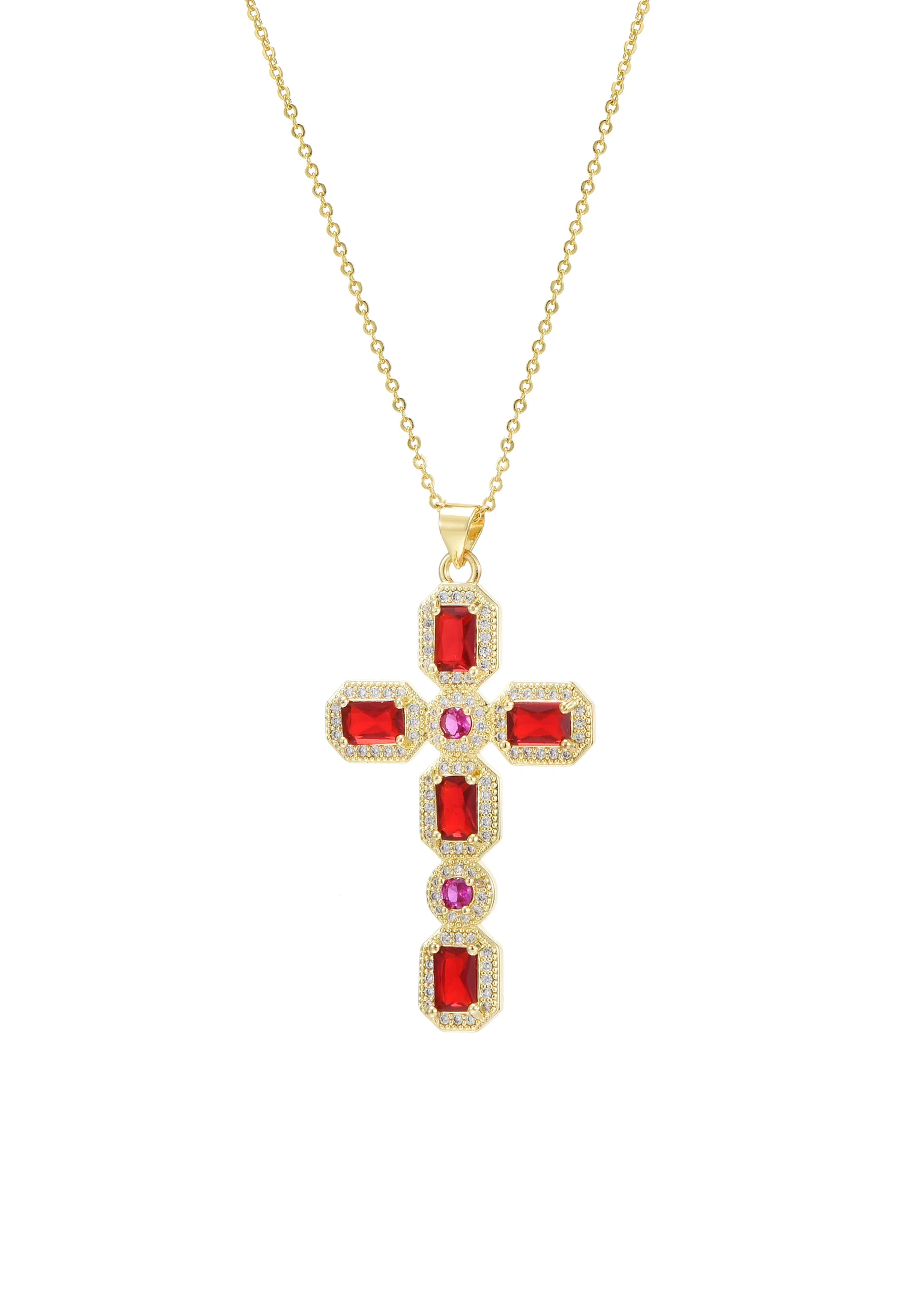 Scarlett Pink Golden Cross Necklace