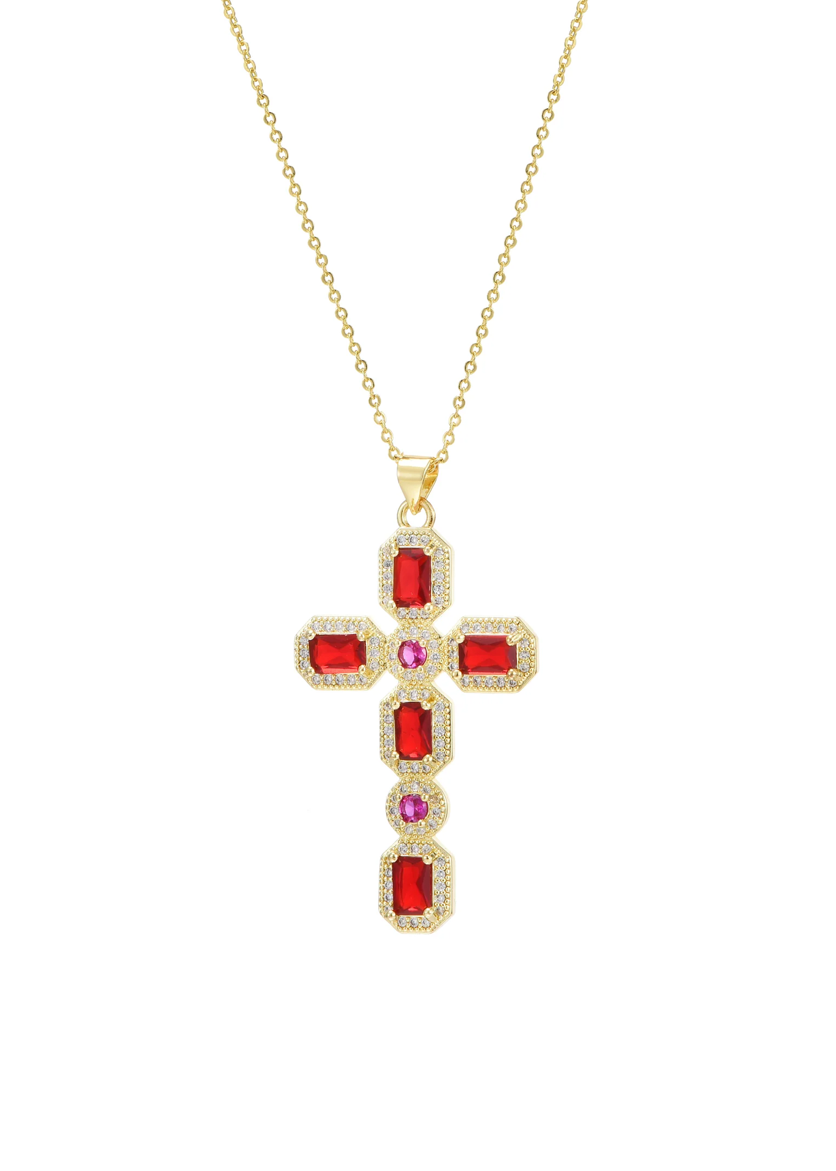 Scarlett Pink Golden Cross Necklace