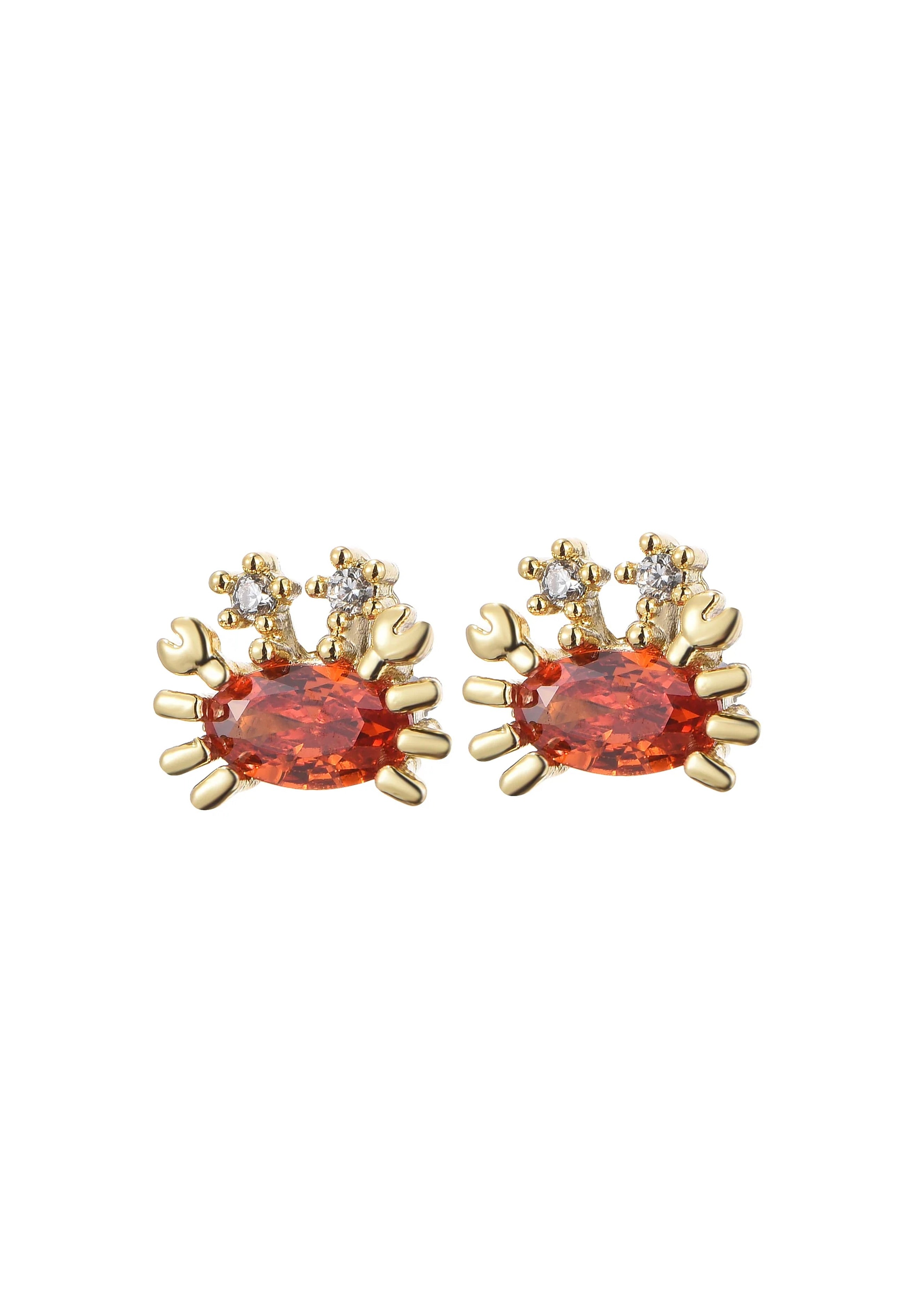 Glittering Petit Orange Crab Stud Earrings