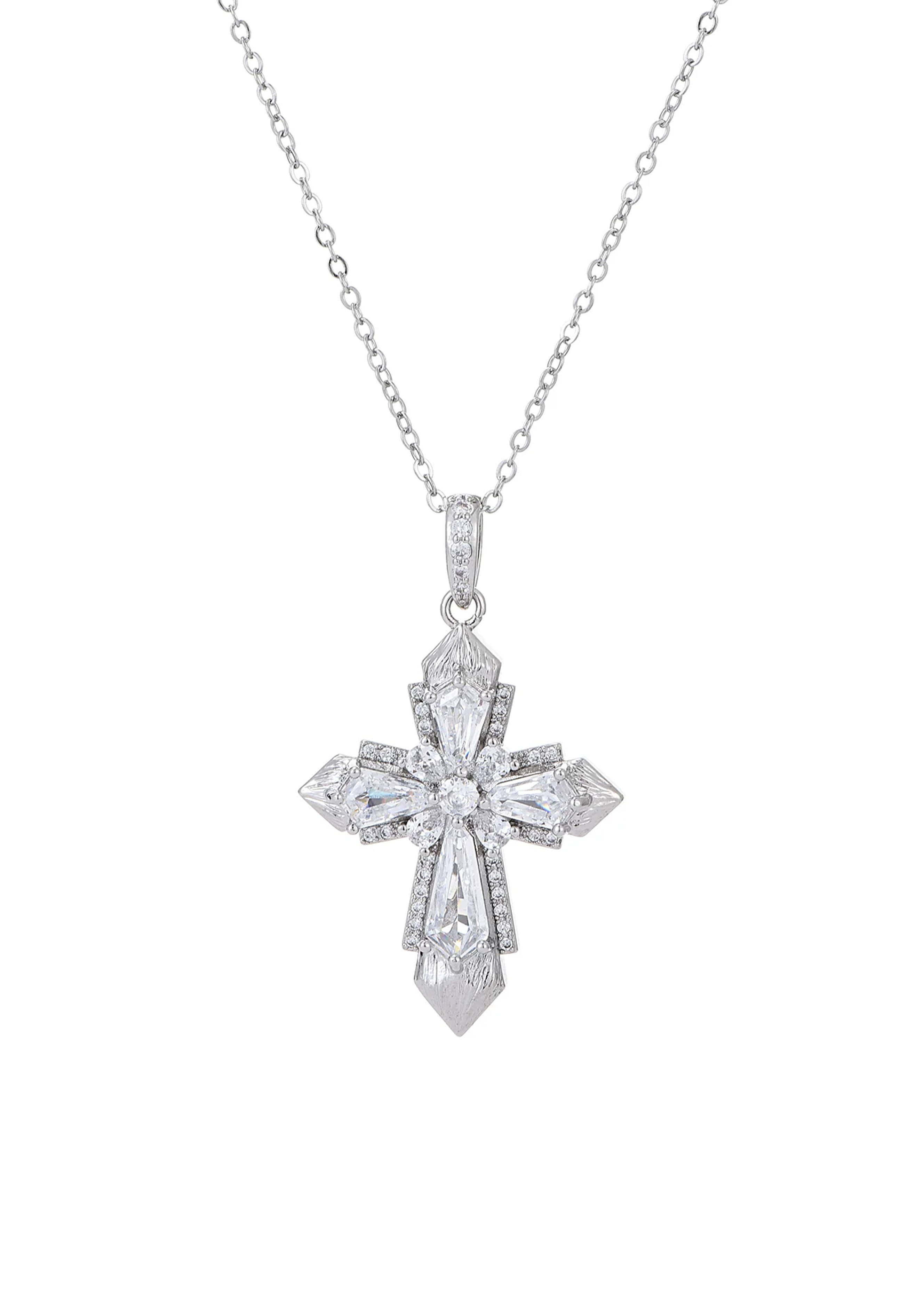 Mavis Crystal Silver Cross Necklace – Maison Foufou