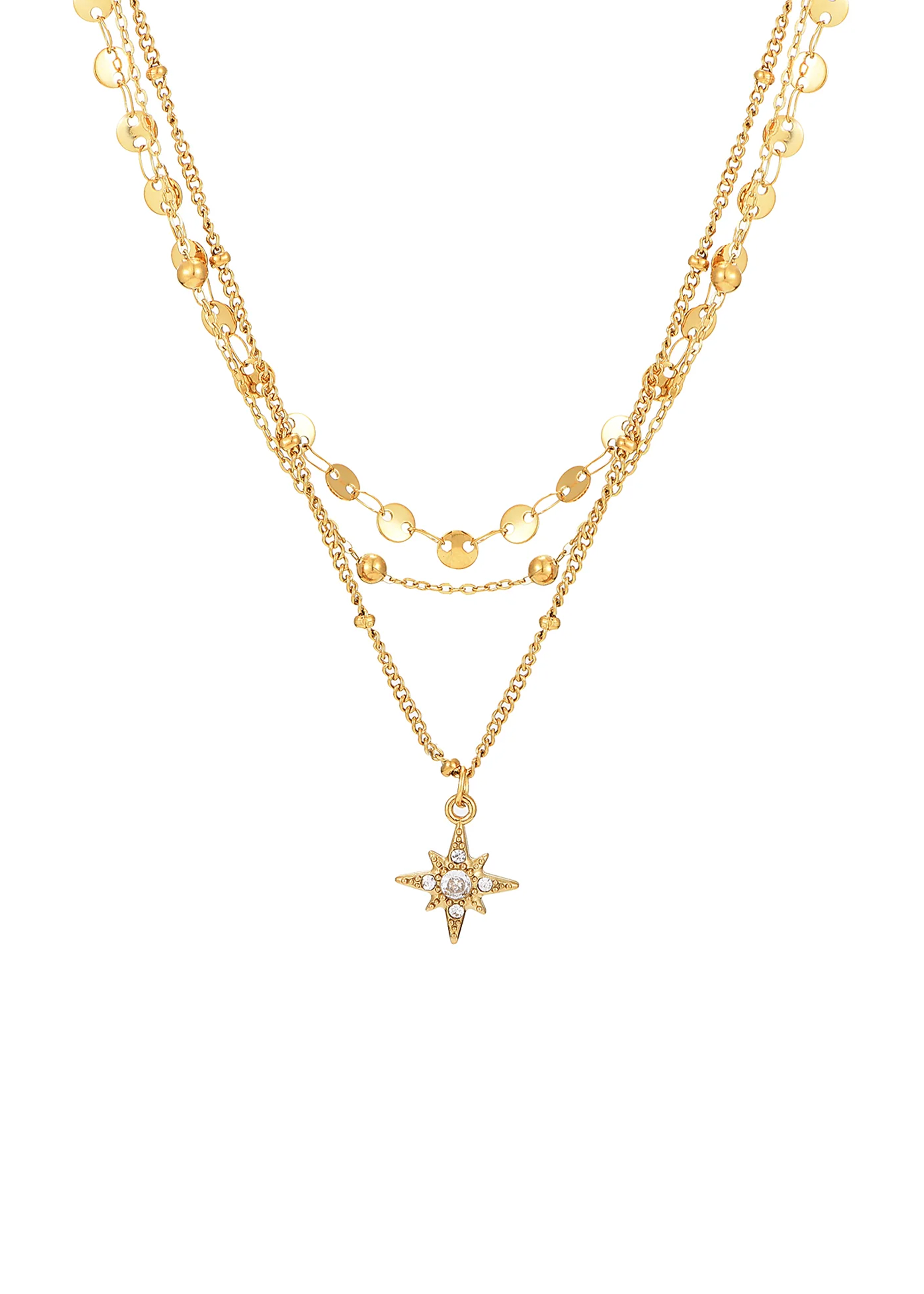 Star Trio-Layer Golden Chain Necklace – Vintage Jewelry for Women