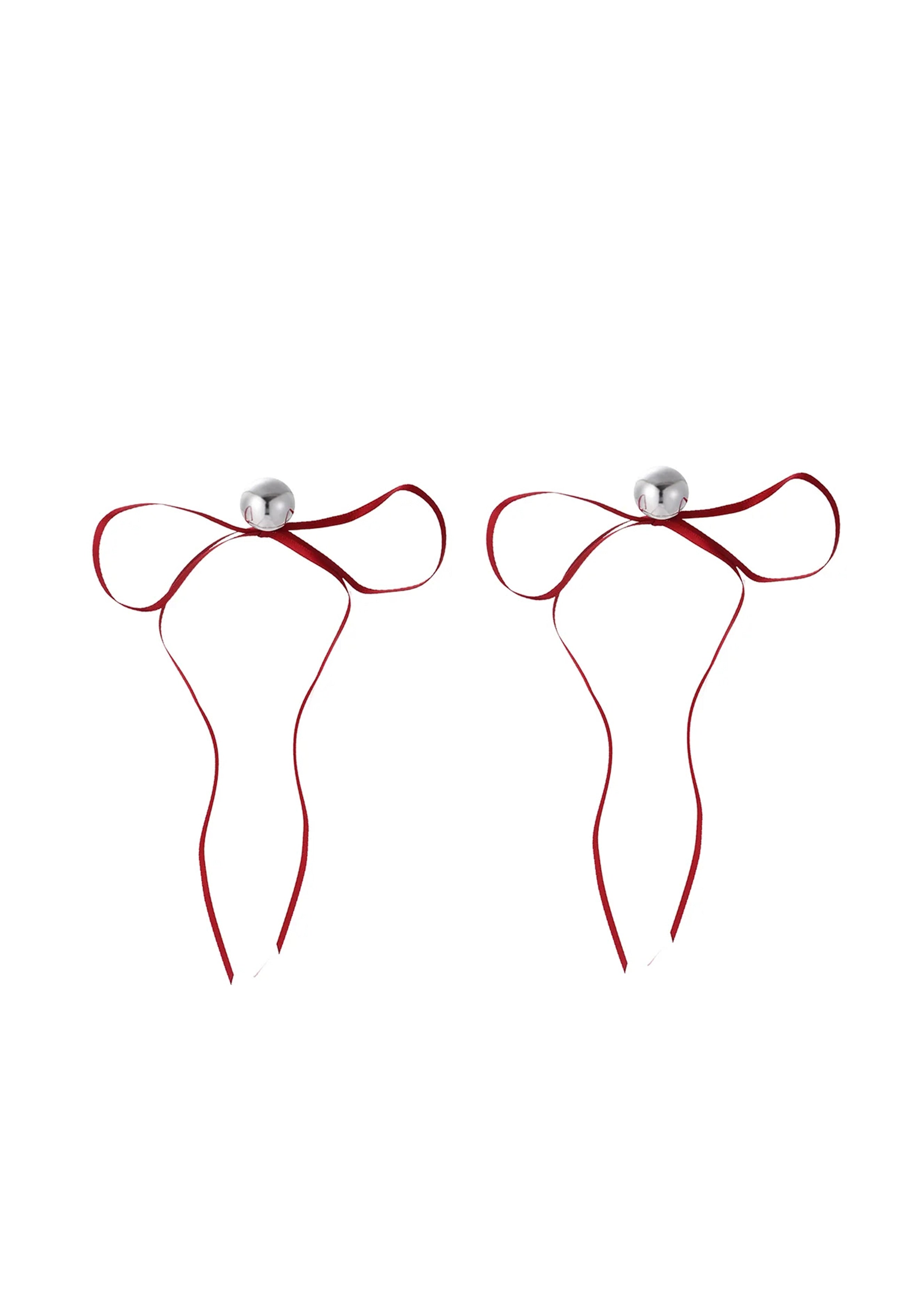 Red Bow Long Ribbon Earrings