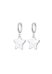 Hand Draw Giant Silver Star Earrings
