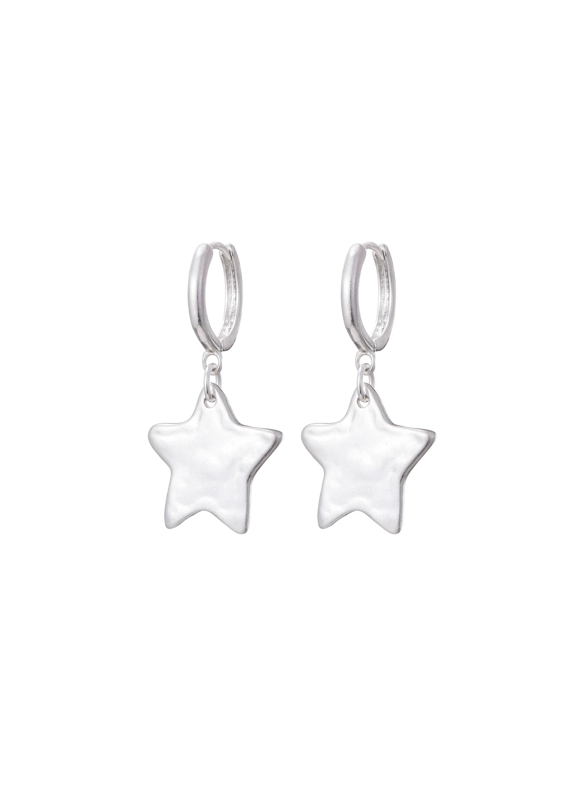 Hand Draw Giant Silver Star Earrings