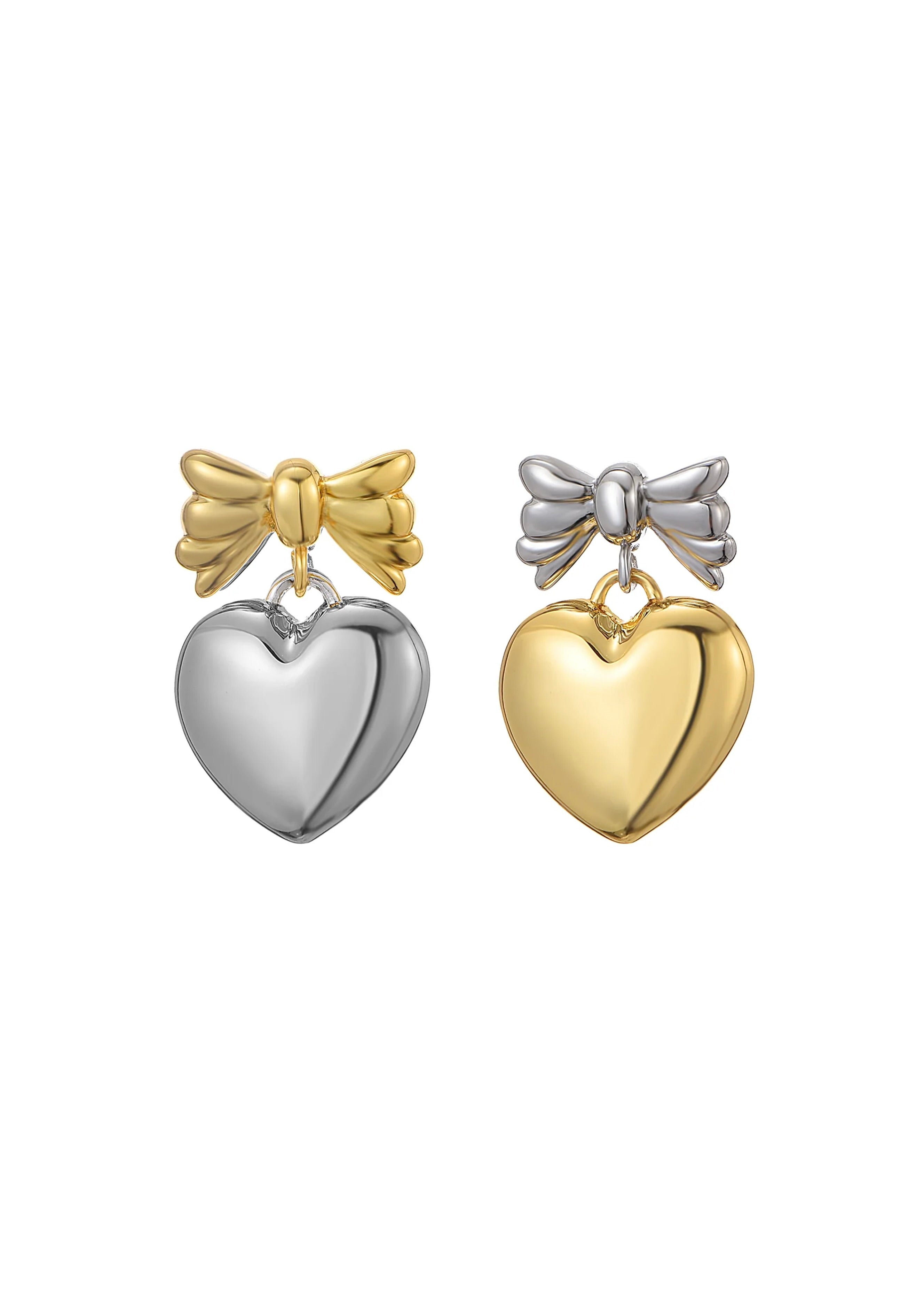 Abby Golden Silver Love Bow Earrings