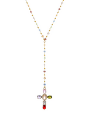 Collar Geraldine Cruz de Cristal de Colores Dorado