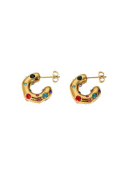 Maya Colored Stone Golden Circle Earrings