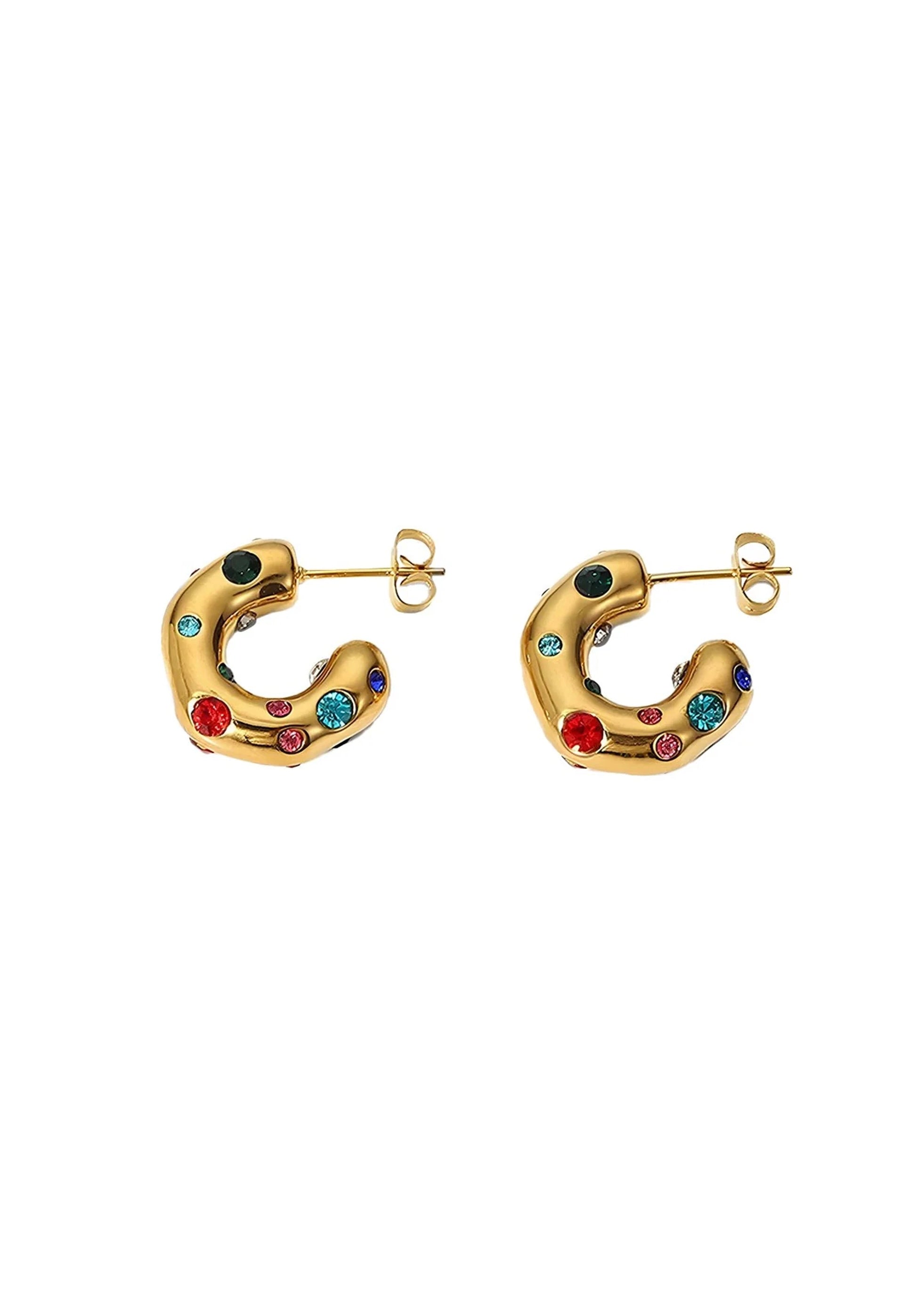 Maya Colored Stone Golden Circle Earrings