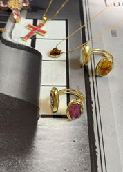 Hailey Orange Natural Stone Golden Ring
