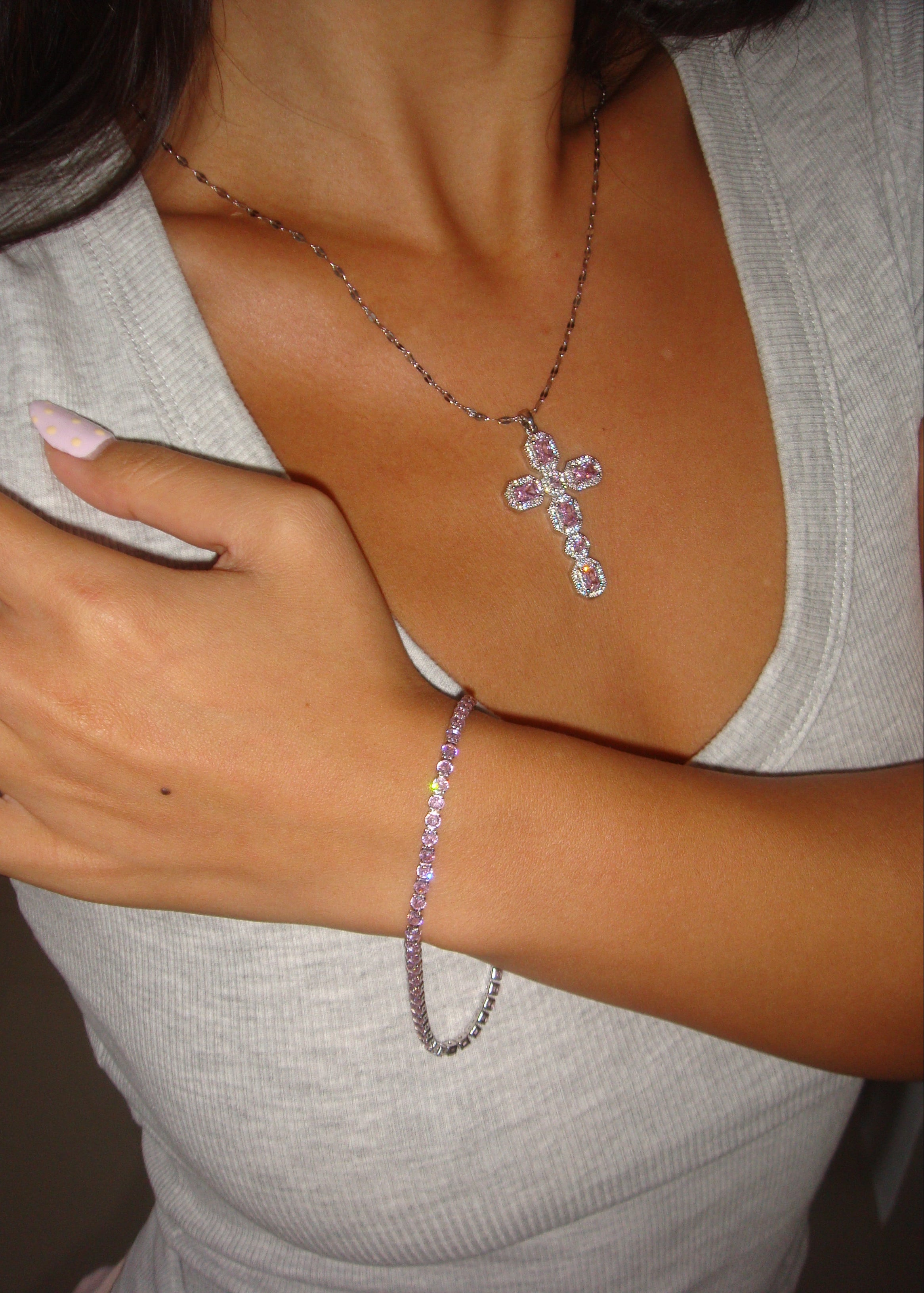 Scarlett Pink Silver Cross Necklace