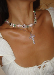 Scarlett Pink Silver Cross Necklace