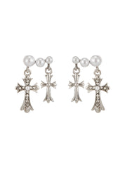 Val Duo Cross in Pearl Earrings