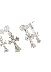 Val Duo Cross in Pearl Earrings
