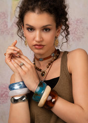 Tann Chunky Bangles Bracelet - Silver A