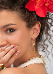 Raymond Star And Heart Pink Yellow Earrings