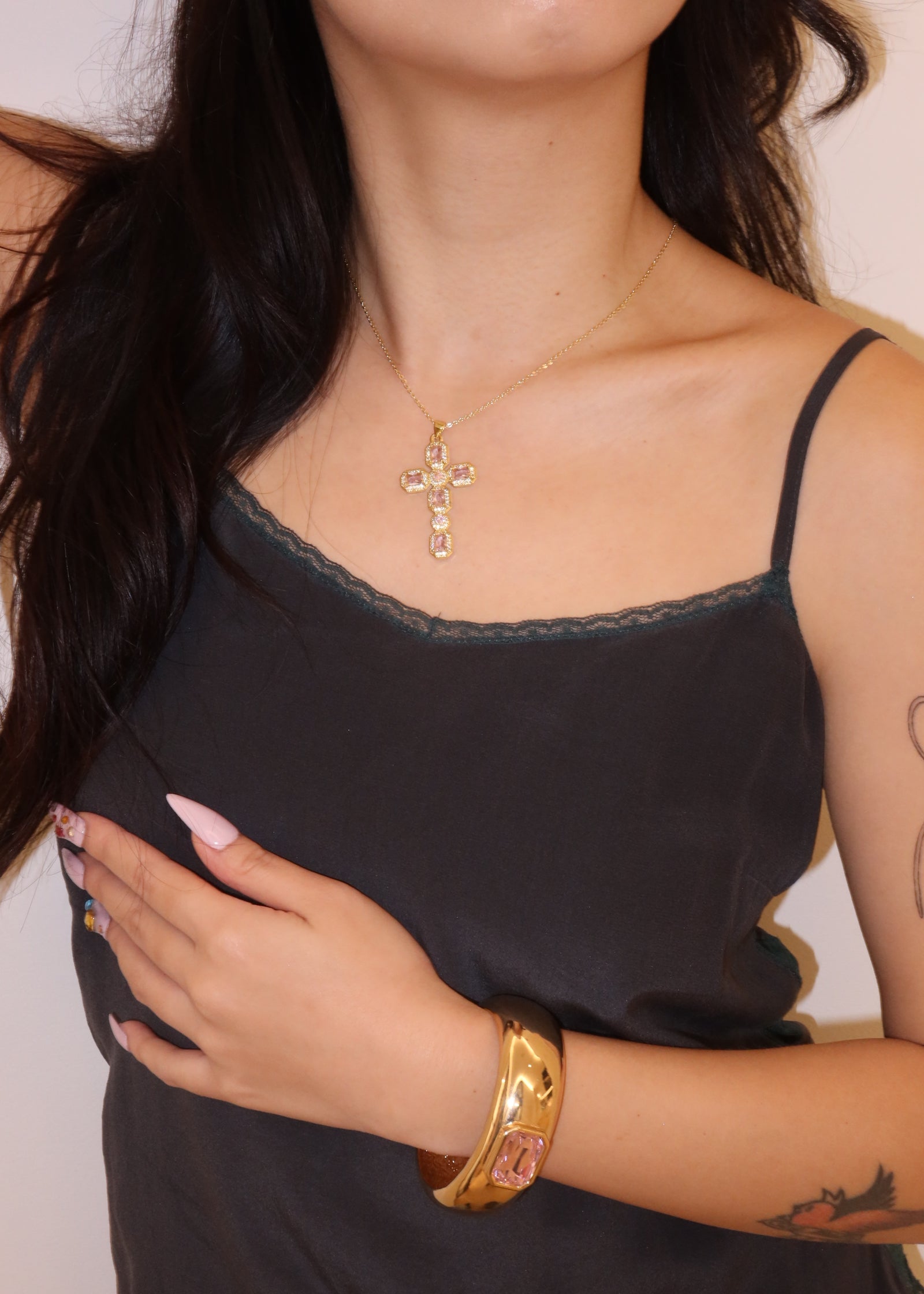 Scarlett Pink Golden Cross Necklace