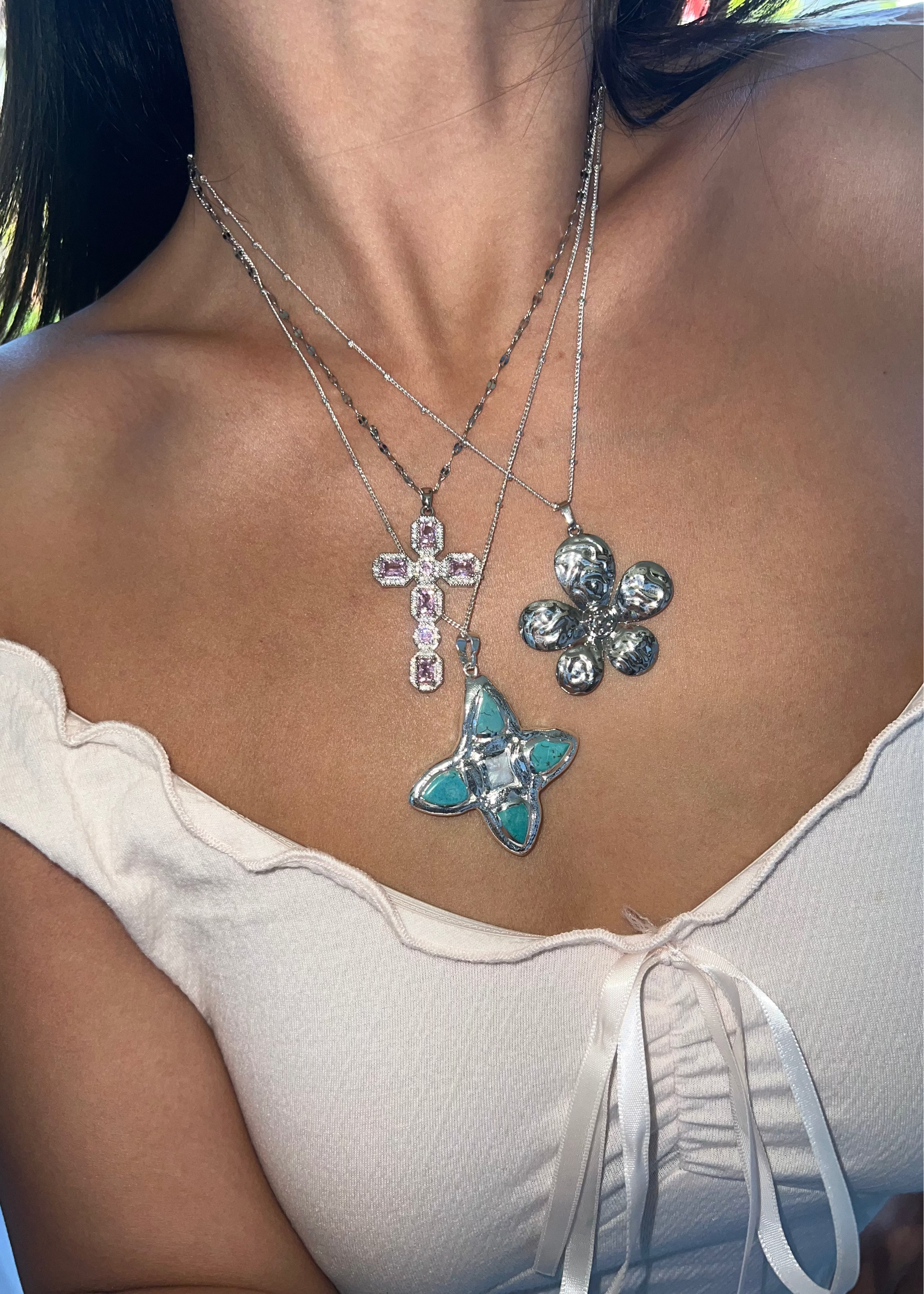 Scarlett Pink Silver Cross Necklace