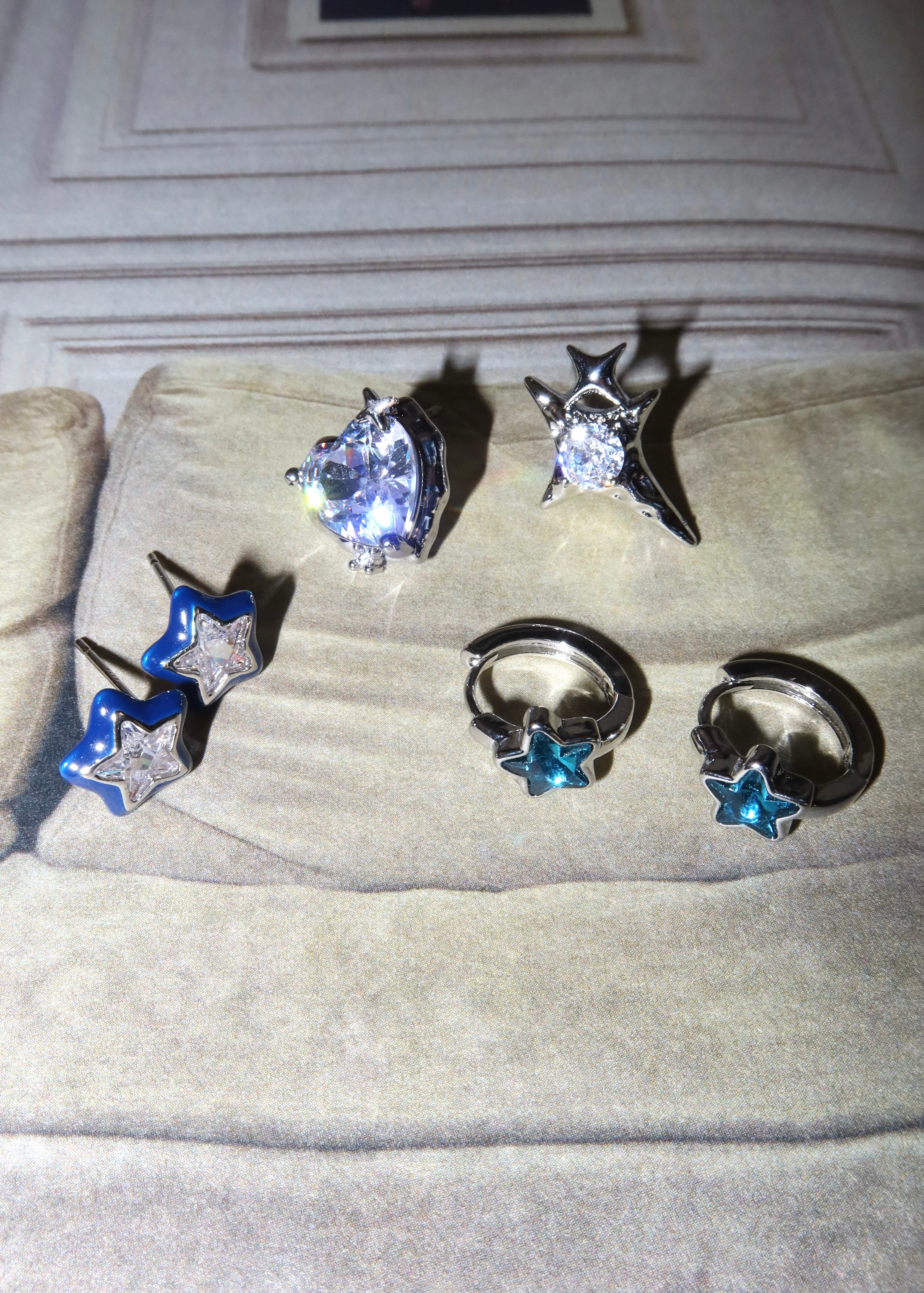 Jacques Blue Stars Silver Earrings