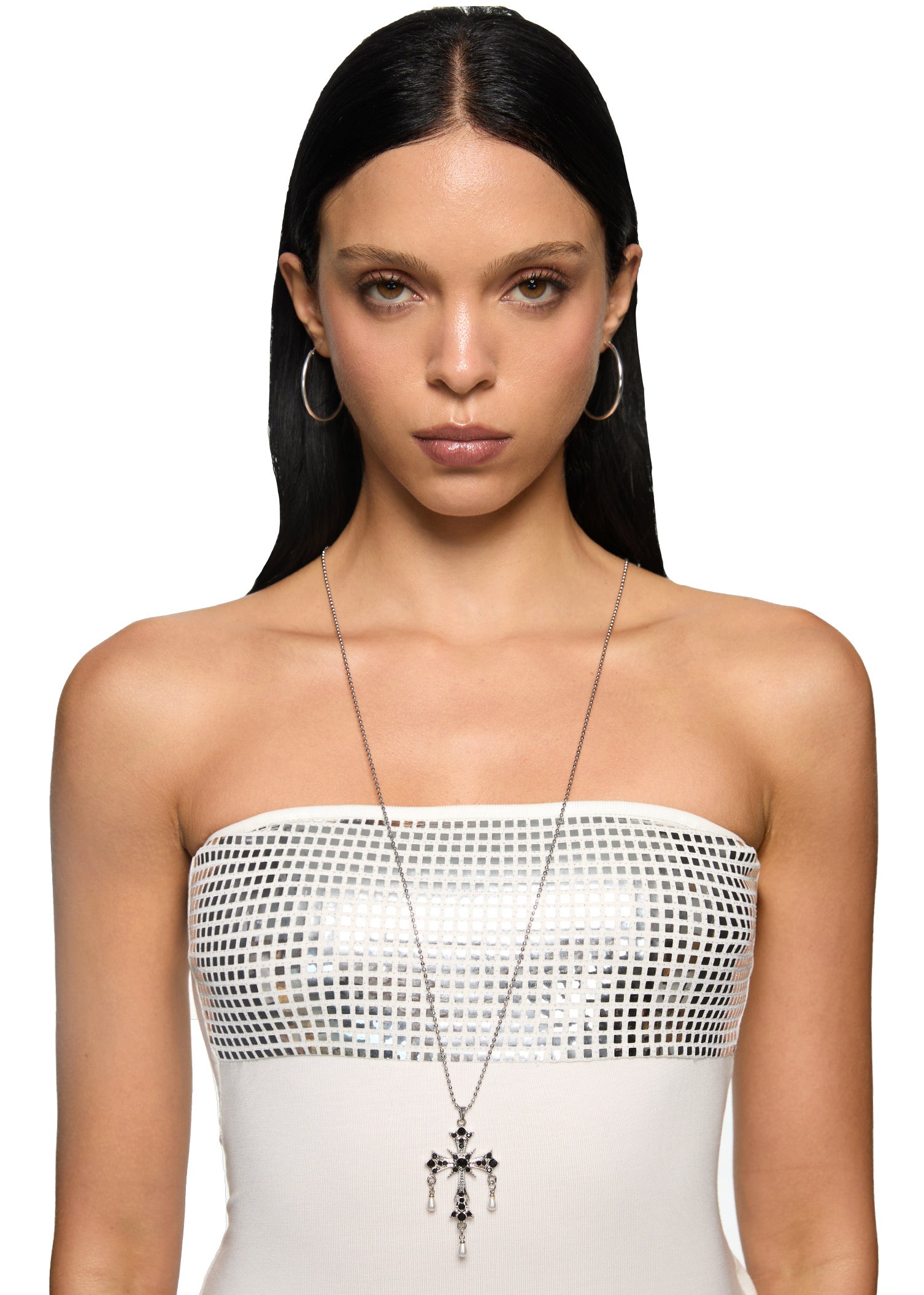 Kurt Cross Pearl Necklace - Silver