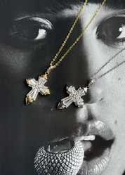Mavis Crystal Silver Cross Necklace