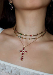 Scarlett Red Golden Cross Necklace