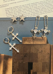 Foufou Fantasy Love Cross Heart Silver Earrings