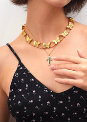 Raphaelle Glittering Cross Necklace - Black