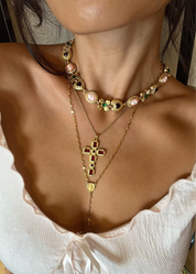 Scarlett Red Golden Cross Necklace