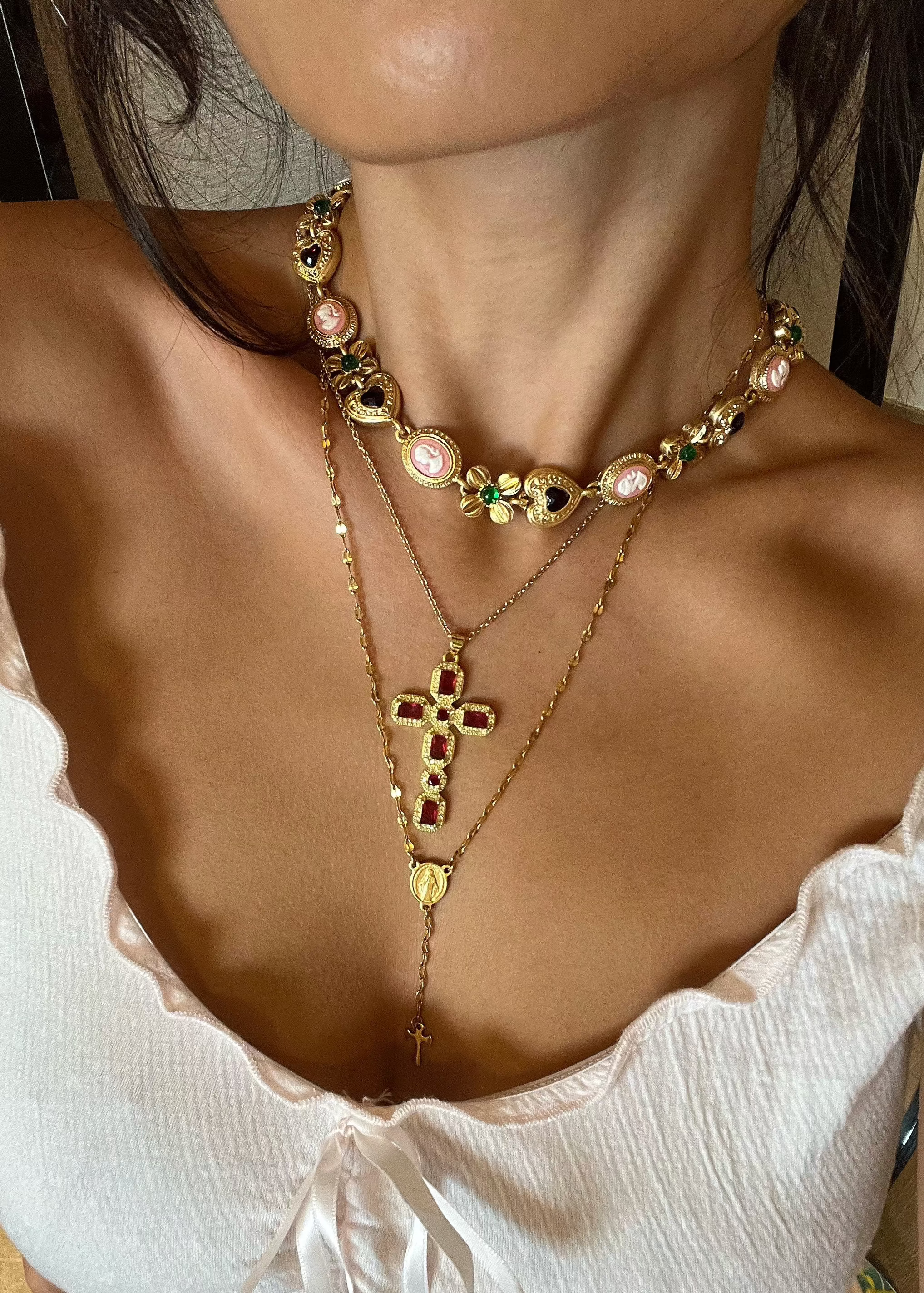 Scarlett Red Golden Cross Necklace