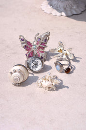 Midnight O'Clock Butterfly Adjustable Silver Watch Ring