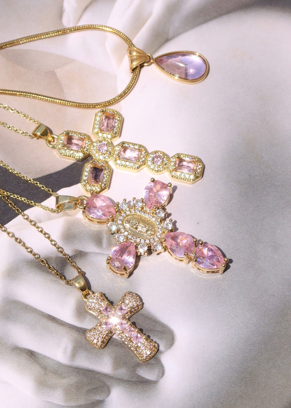 Scarlett Pink Golden Cross Necklace